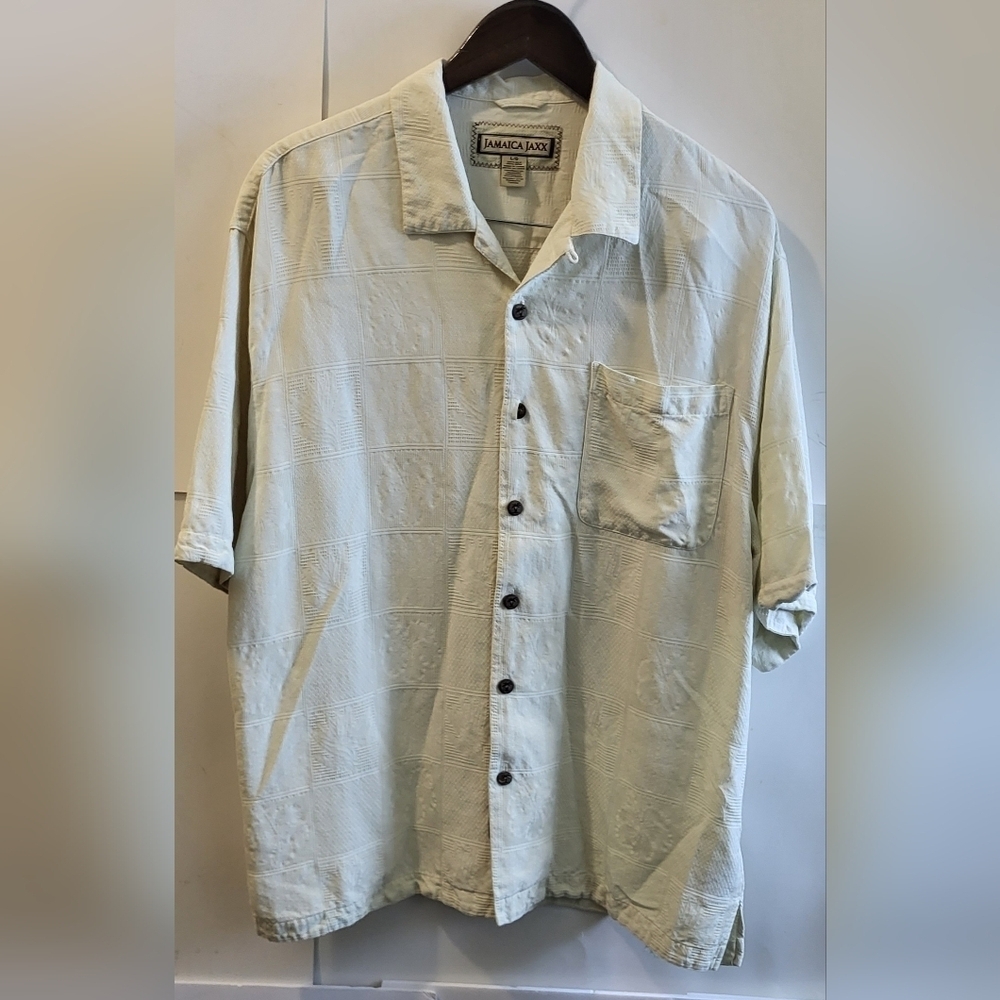 Jamaica Jaxx 100 Silk Shirt, Vacation, Resort, Beige, Men's Size Large